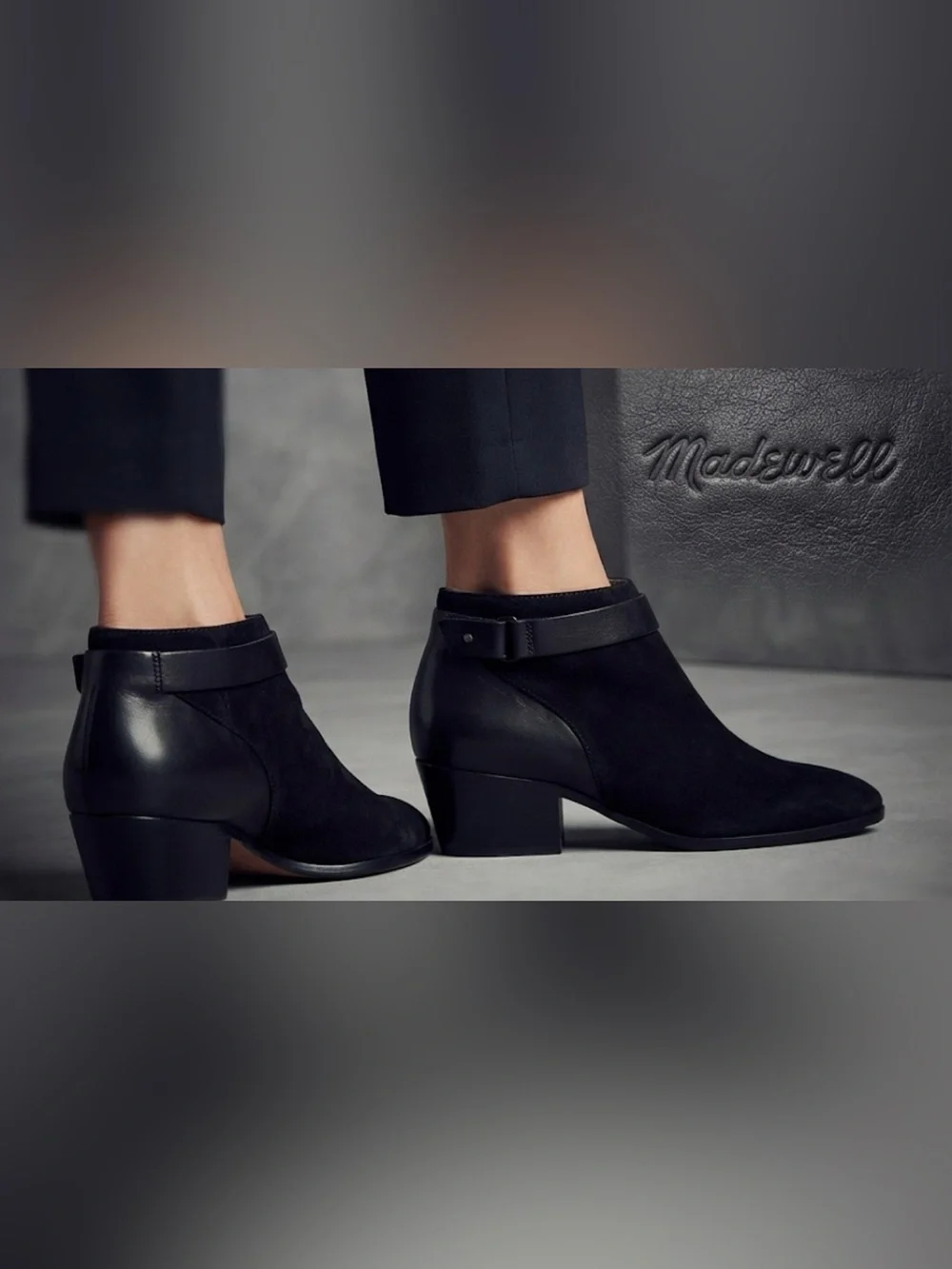 Authentic Madewell designer black suede & leather ankle boots sz 9.5